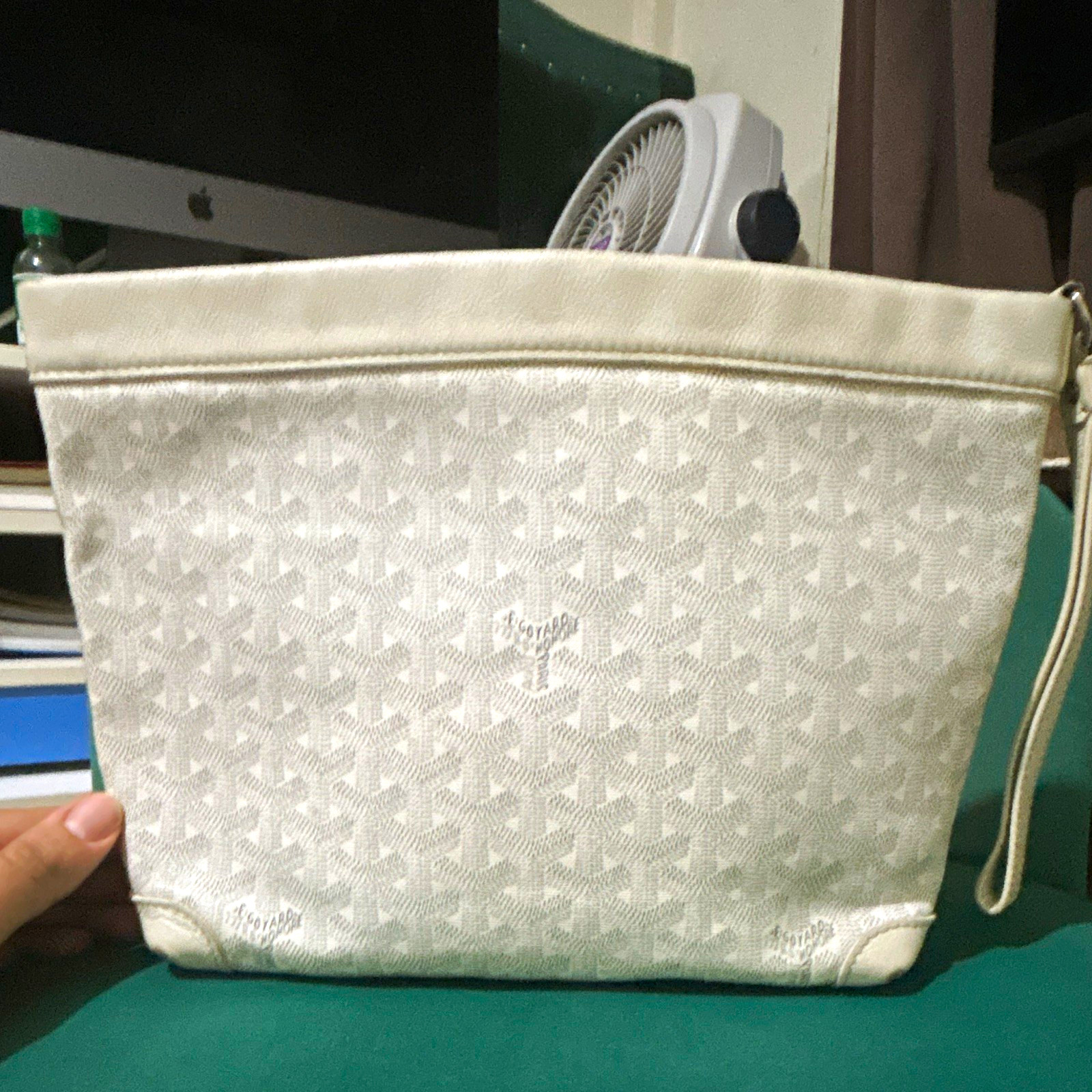 Goyard White Goyardine Zip Wristlet Strap Clutch Pouch, Silver Hardware