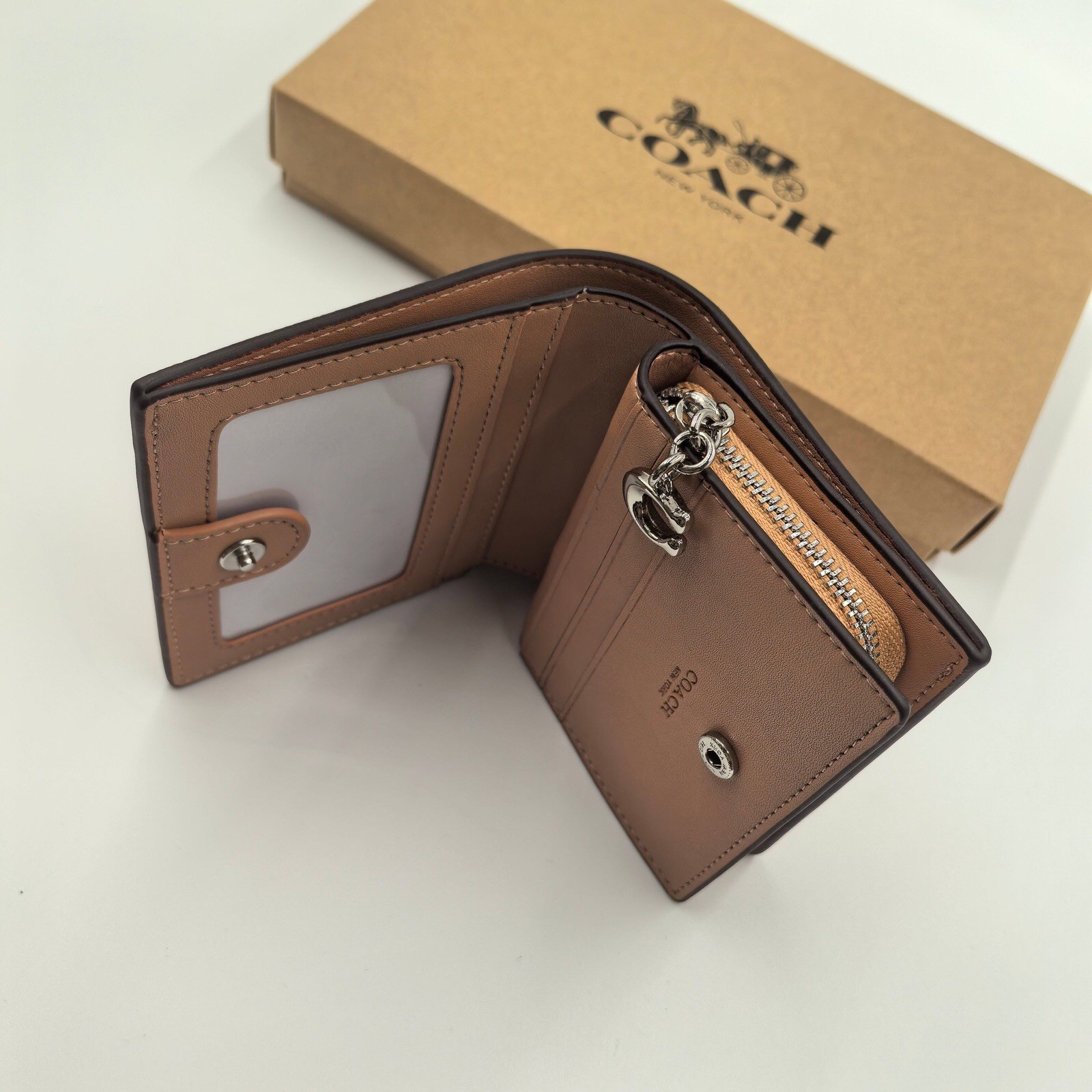 NWT Coach Snap Wallet In Rainbow Signature Canvas CDD11 Silver Sand Multi
