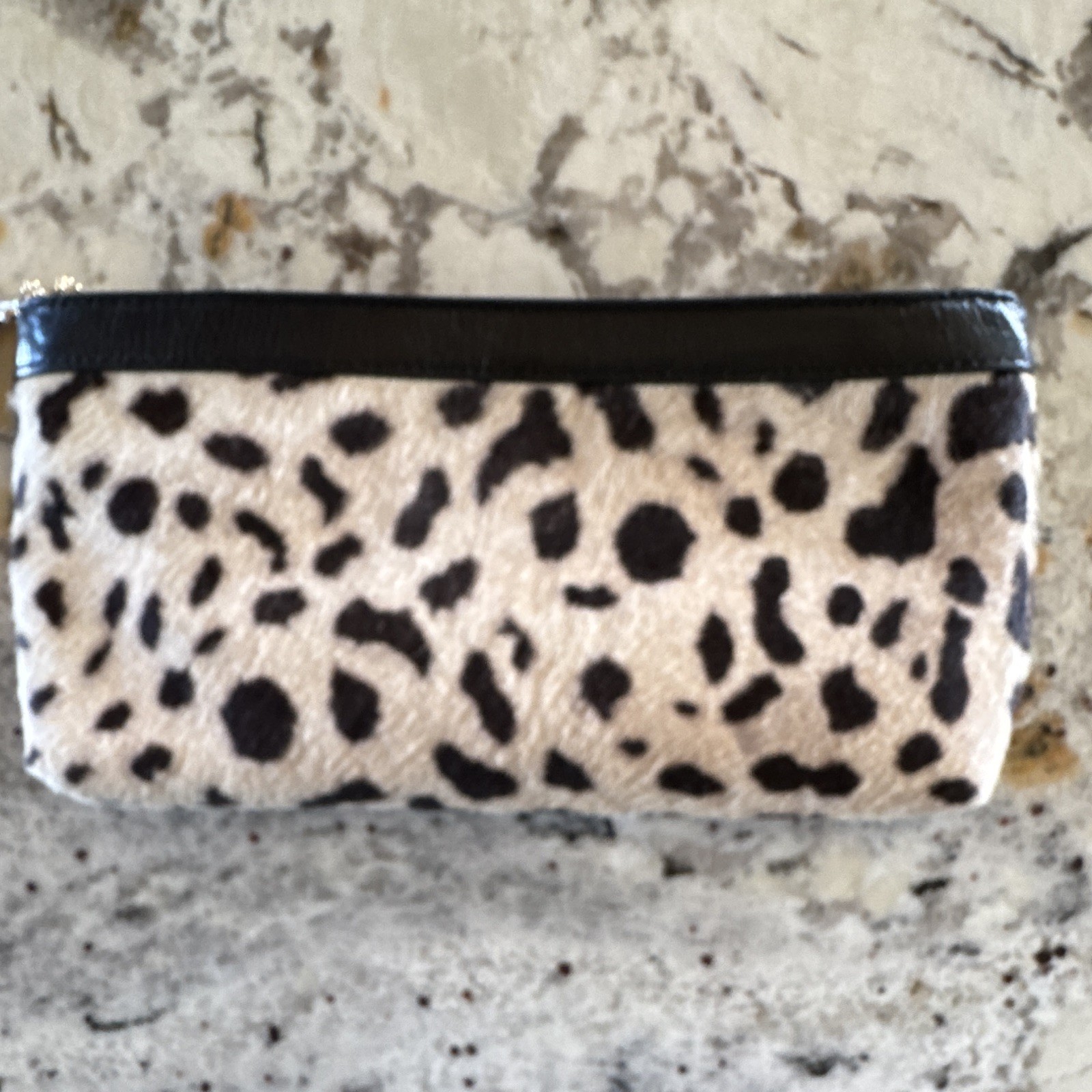 Coach Animal Print Zip Wristlet Pouch Clutch w/ Wrist Strap Beige Black
