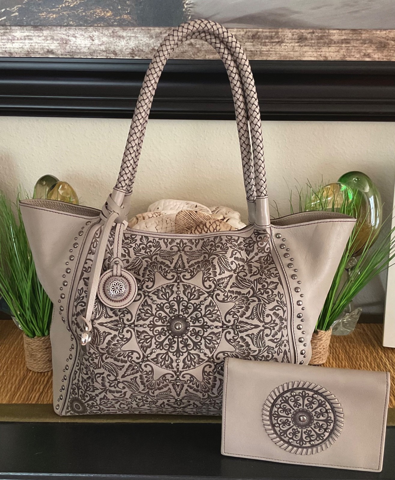 Brighton Ferrara Rafaela Studded Leather Purse & Wallet Set in Beechwood Lovely!