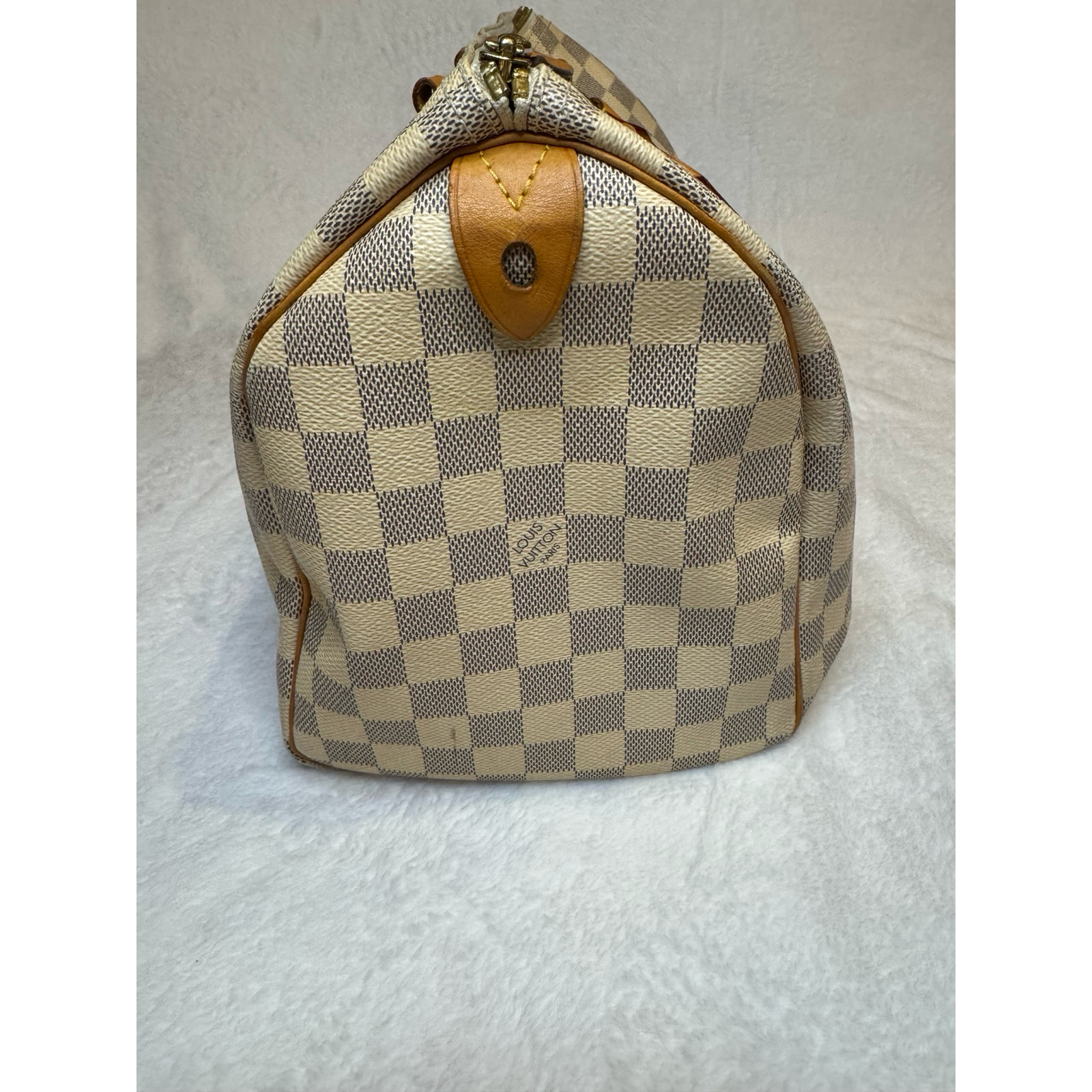 Louis Vuitton Speedy 30 Damier Azur Canvas Vachetta Leather Lock Key Bag Charm G