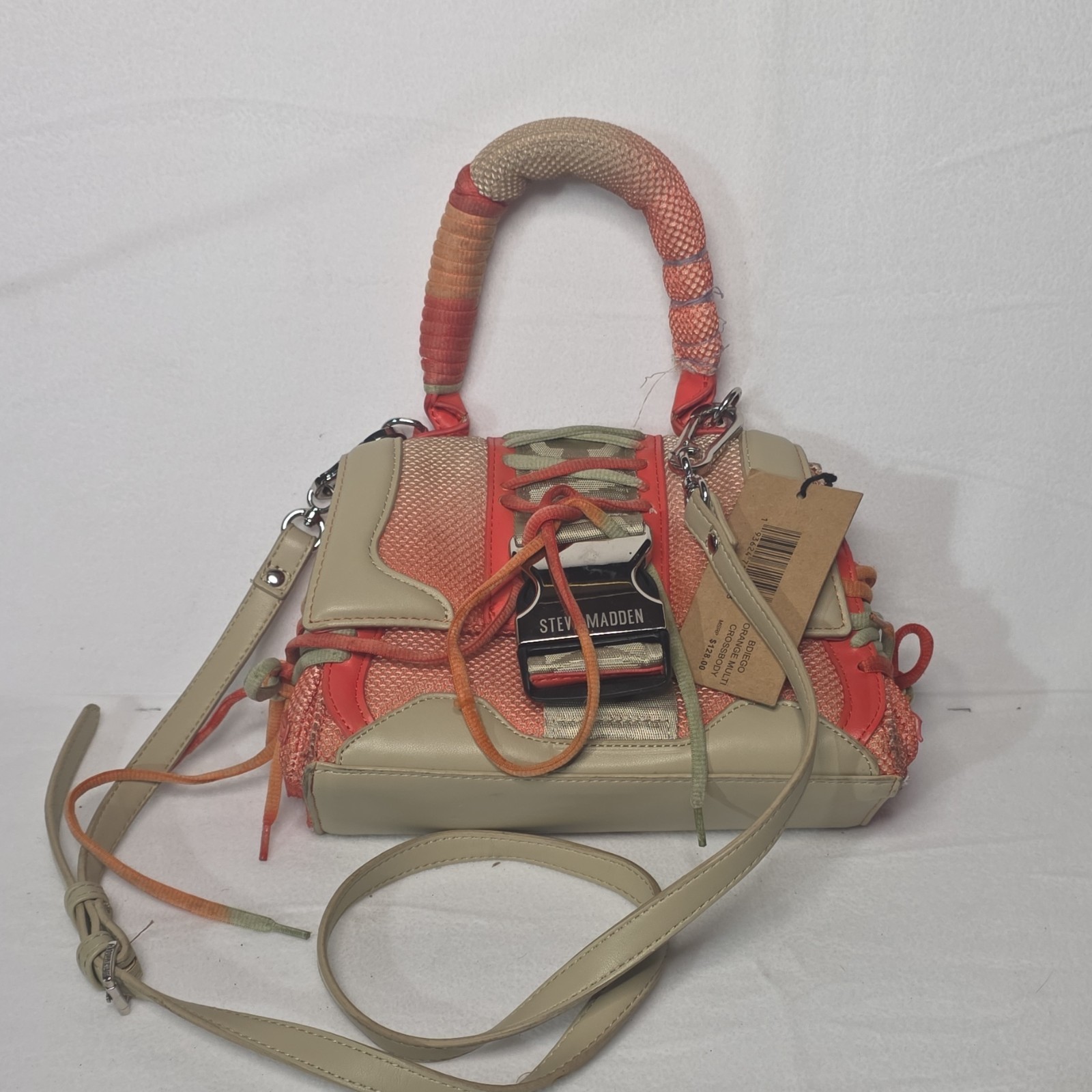Steve Madden Small Logo Crossbody Bag Tan/Orange Detachable Strap