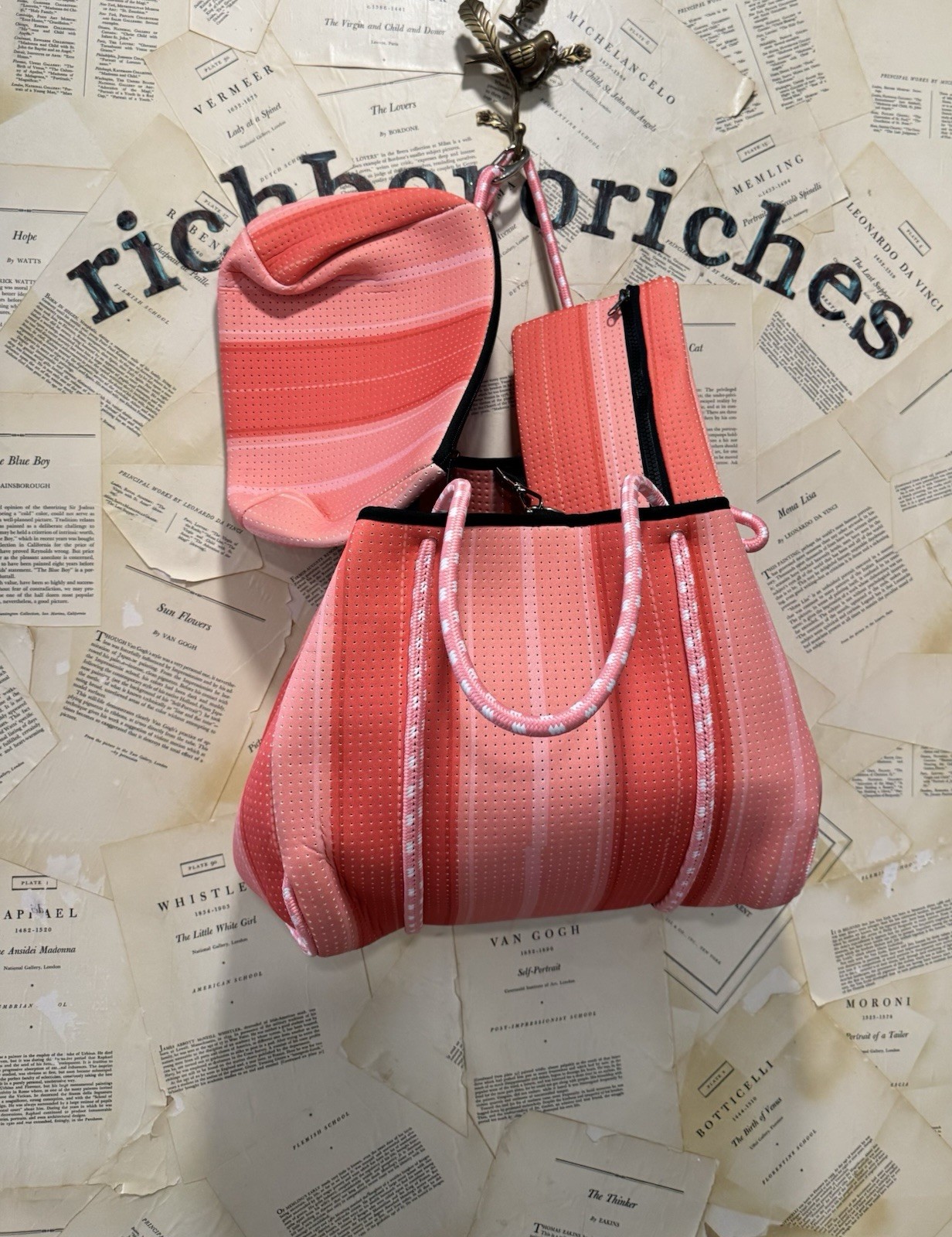 Anthropologie Pop Ups Brand Everyday Neoprene Tote Hook Eye Close Pink Combo NEW
