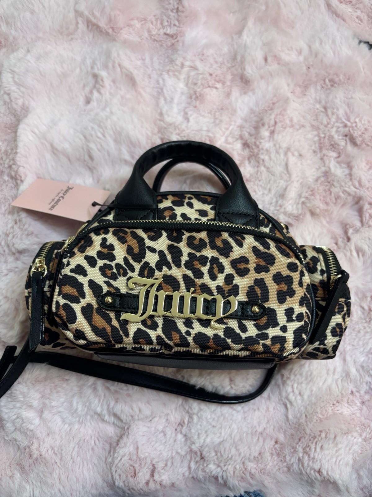 Juicy Couture Leopard Print Shoulder Bag Black and Gold Accents With 4 Pockets