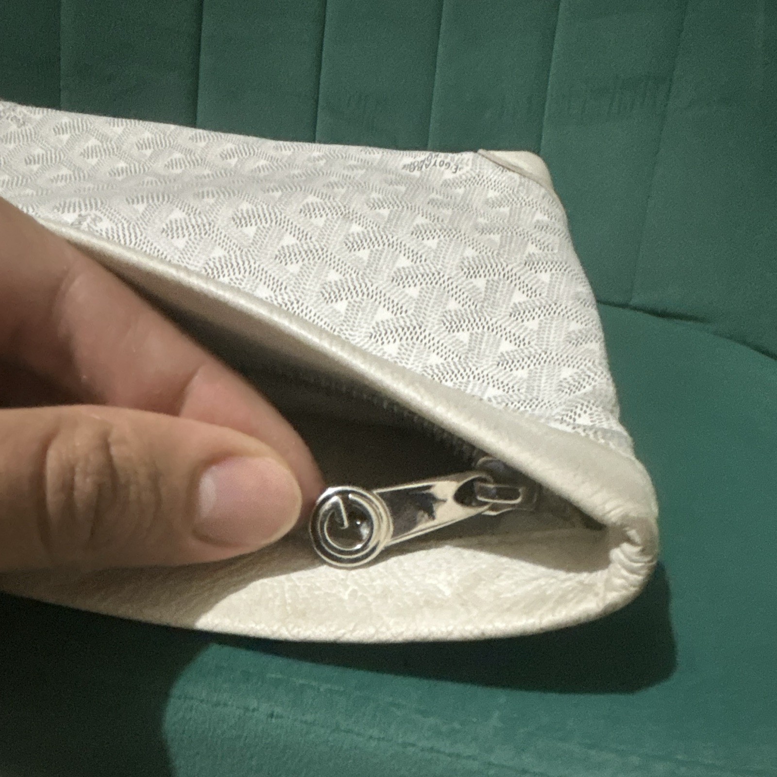 Goyard White Goyardine Zip Wristlet Strap Clutch Pouch, Silver Hardware