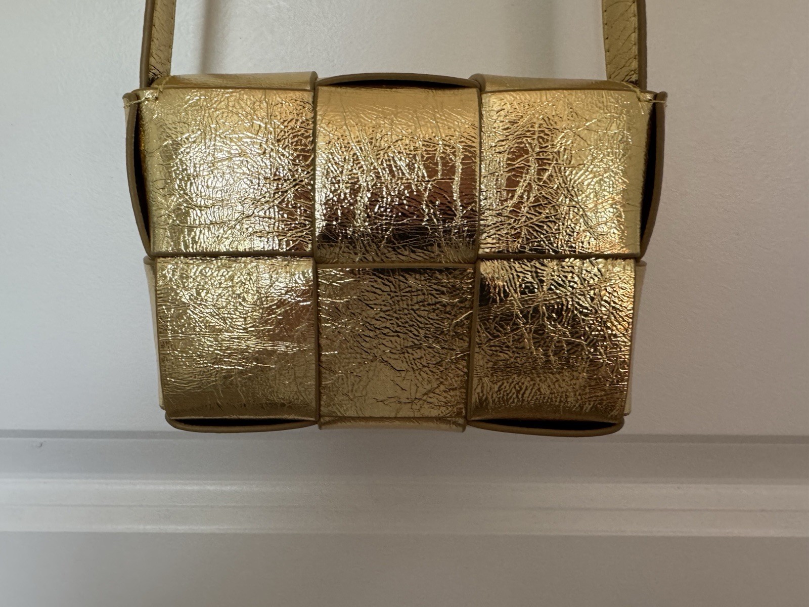 Digs Mini Gold Metallic Crossbody Bag Adjustable Strap Magnetic Closure