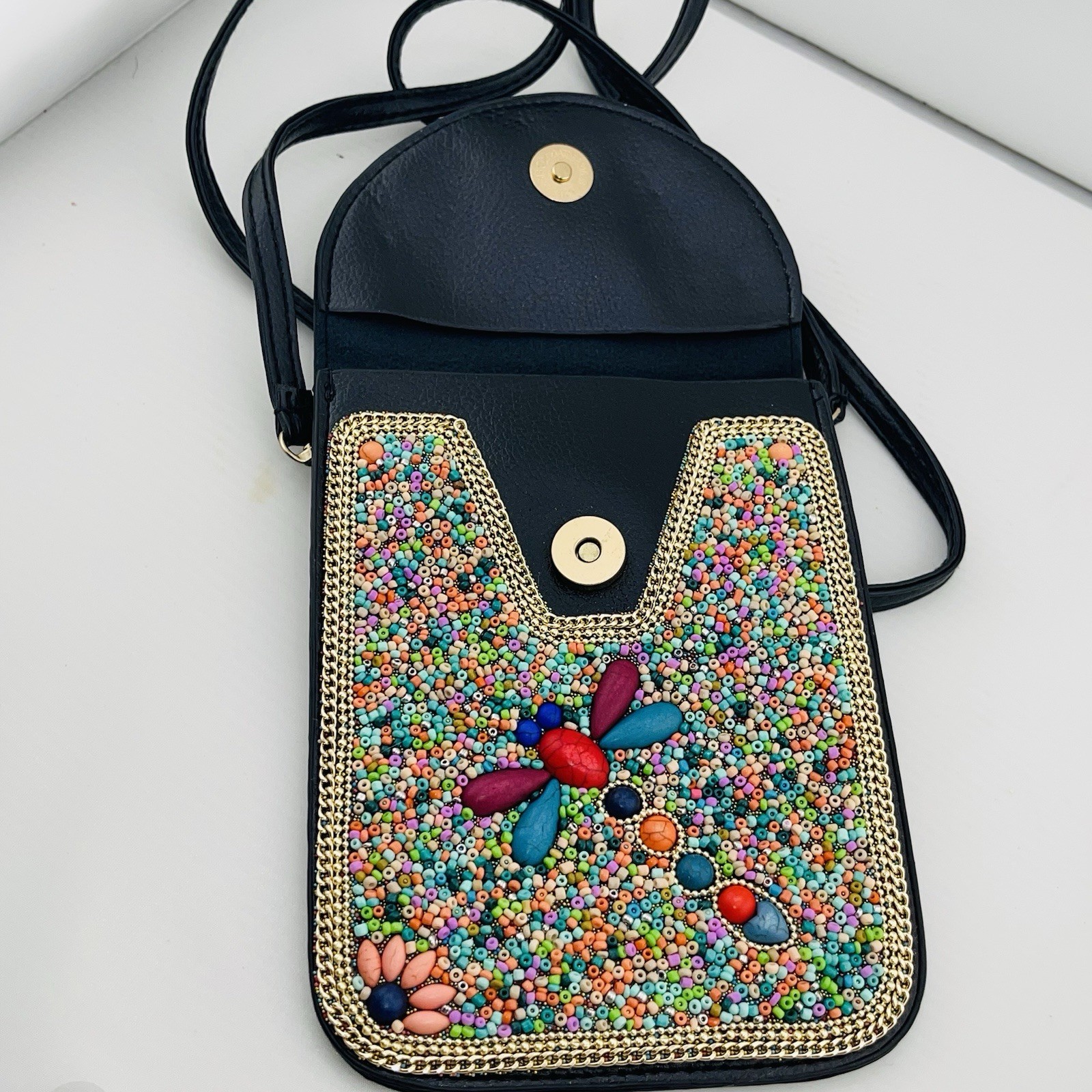 Coco + Carmen Women’s Beaded Dragonfly Pockets Flap Crossbody Bag Purse Floral