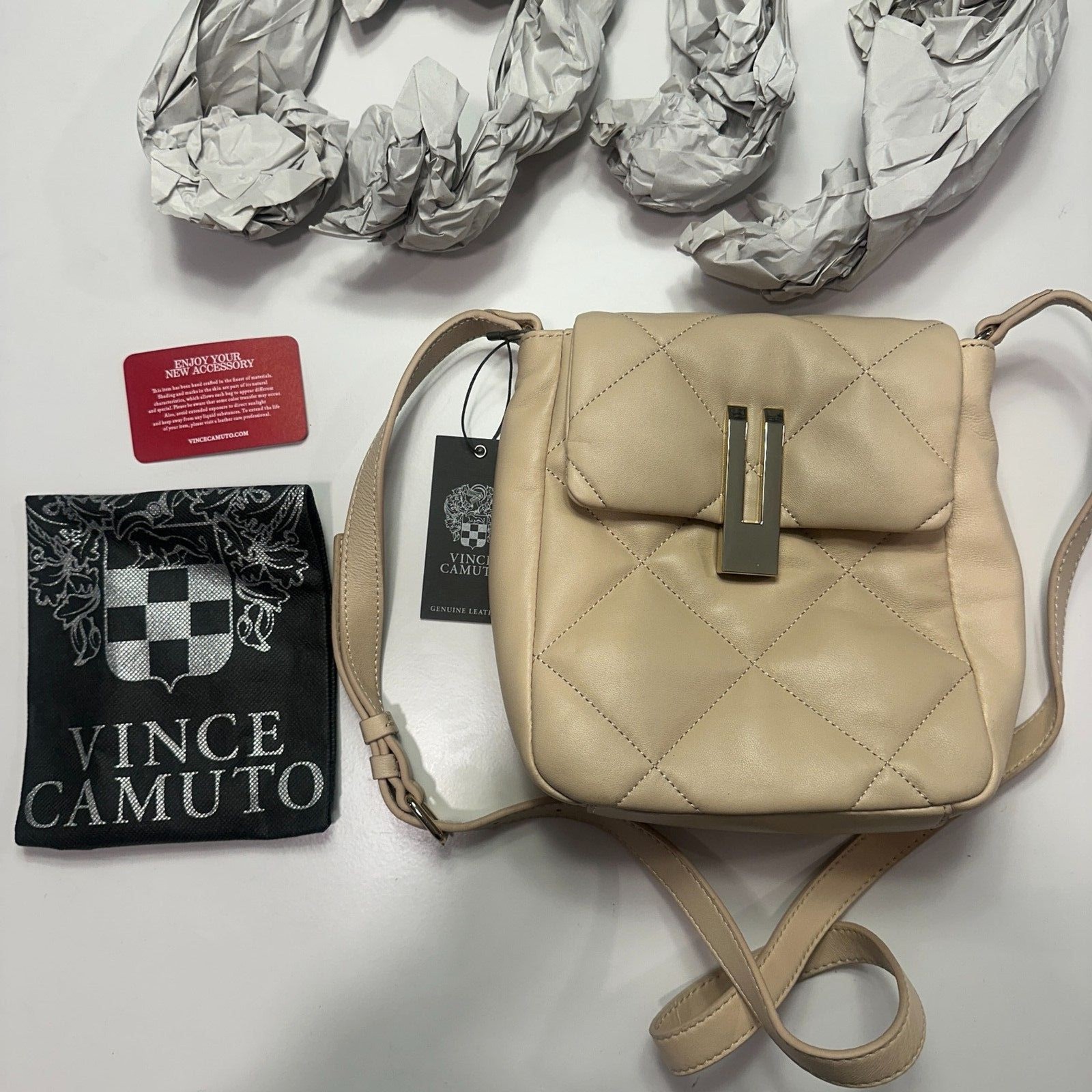 NWT Quilted Leather Crossbody Bag Cafe Beige Gold Hardware – One Size