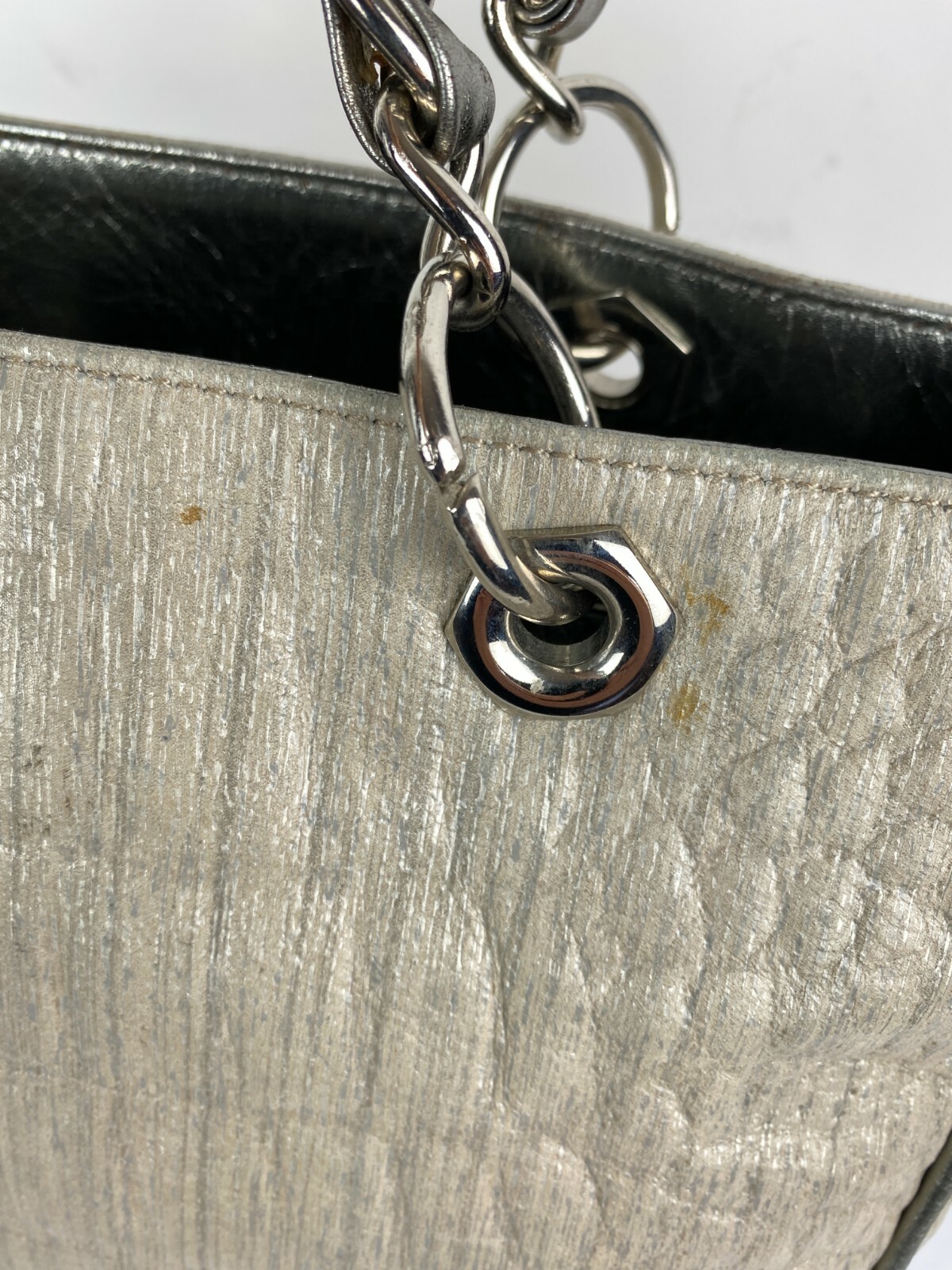 Due Fratelli Croc Embossed Gray Leather Chain Handles Tote Handbag Satchel Purse