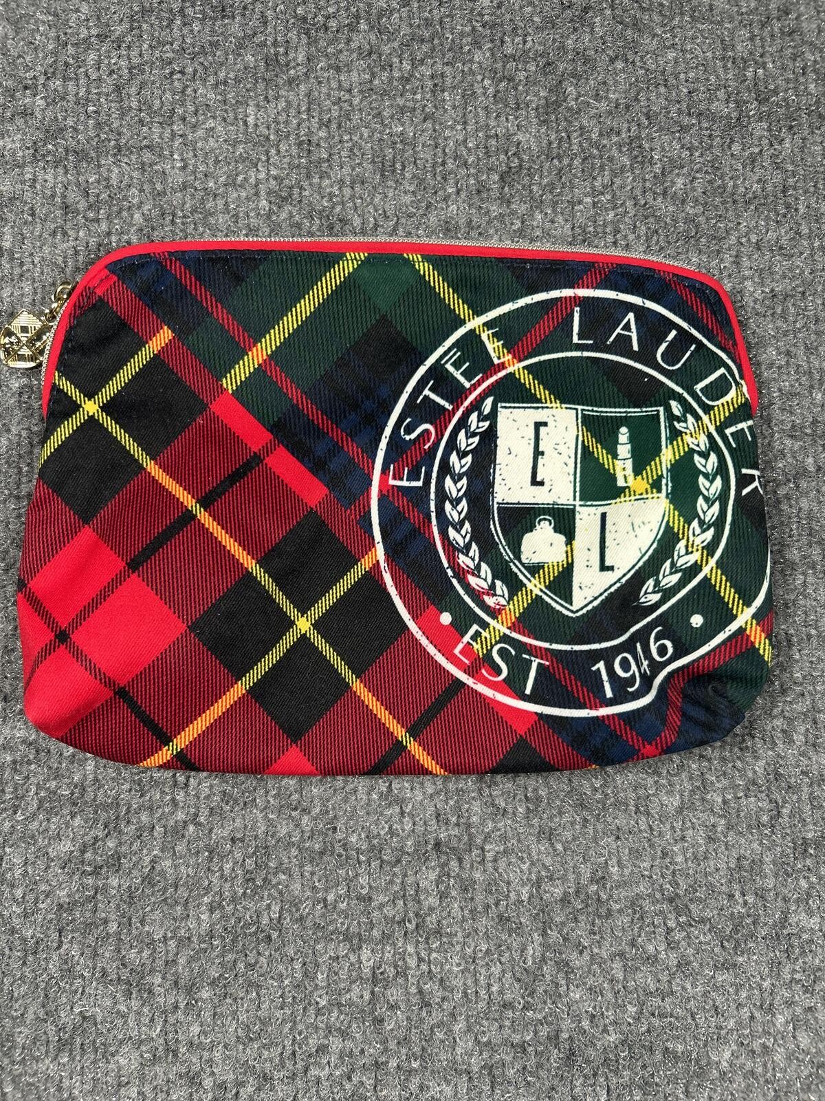 Estée Lauder Tartan Plaid Cosmetic Pouch with Crest Logo
