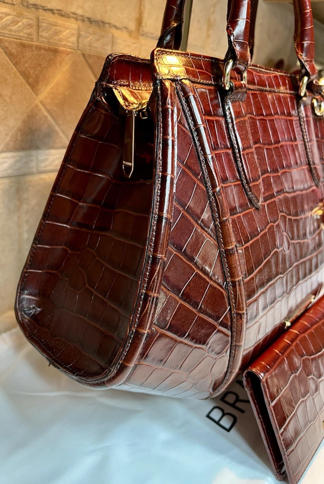 RARE, HTF, NWOT Brahmin Arden Cognac Trance Leather Satchel+ NWT Ady Wallet