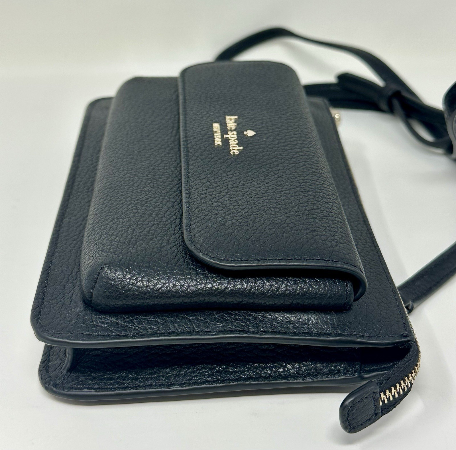 Kate Spade New York Leila Small Flap Crossbody Pebbled Leather Black K8284 New