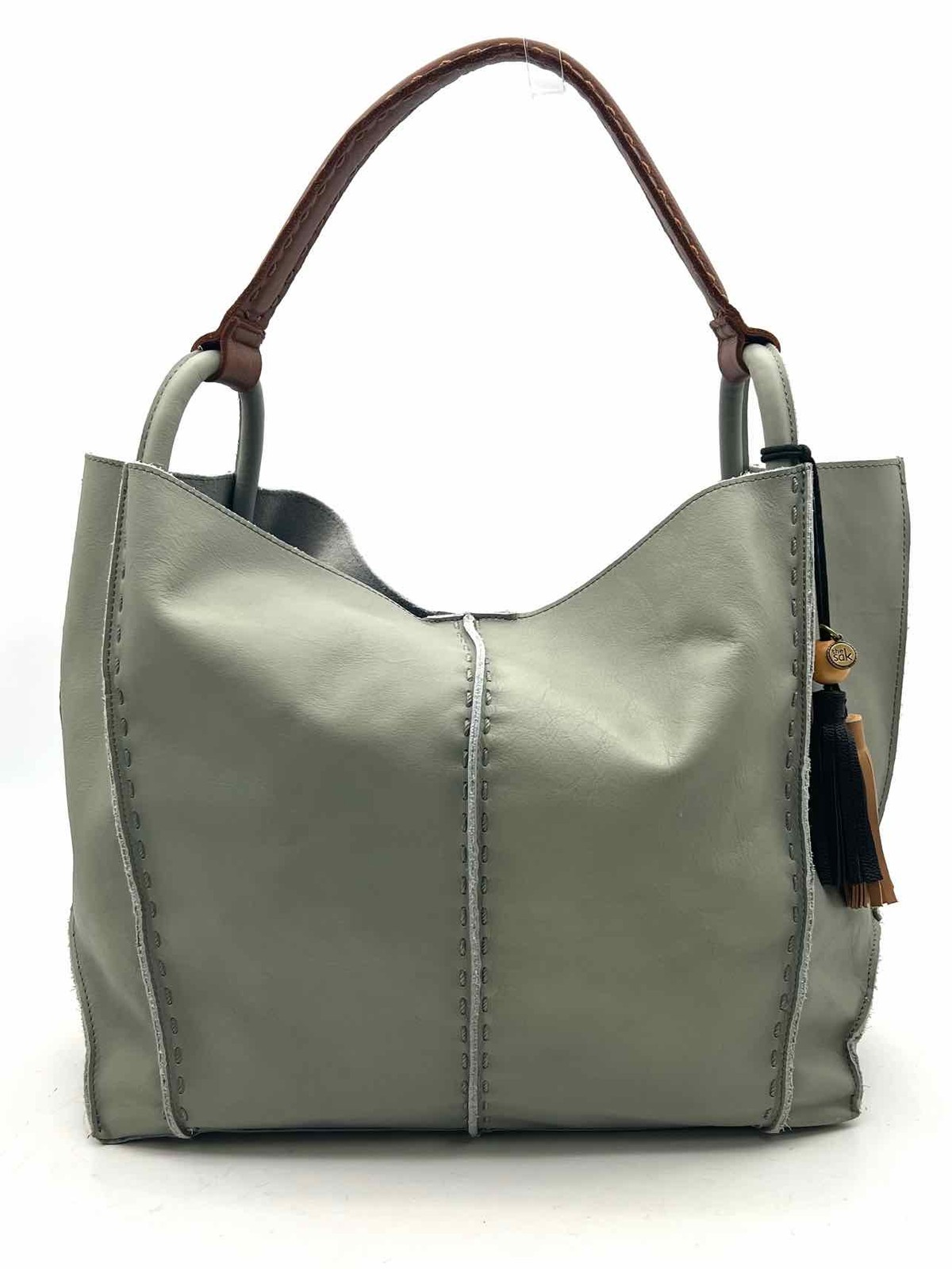 The Sak Sage/Brown Tassel Paneled Leather AS IS Designer Tote