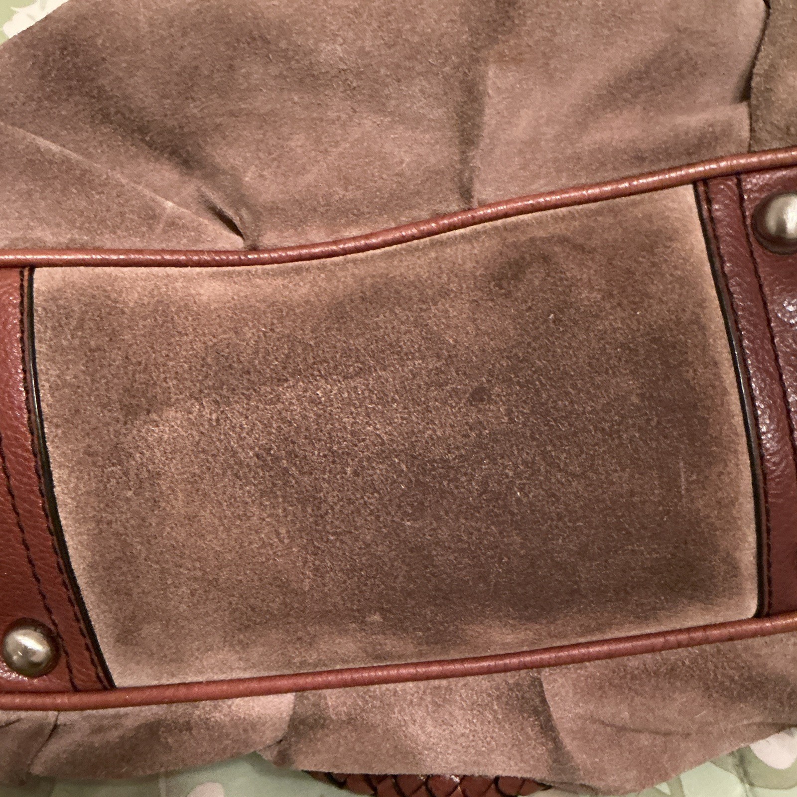 Banana Republic beautiful suede handbag taupe braided handle needs cleaning