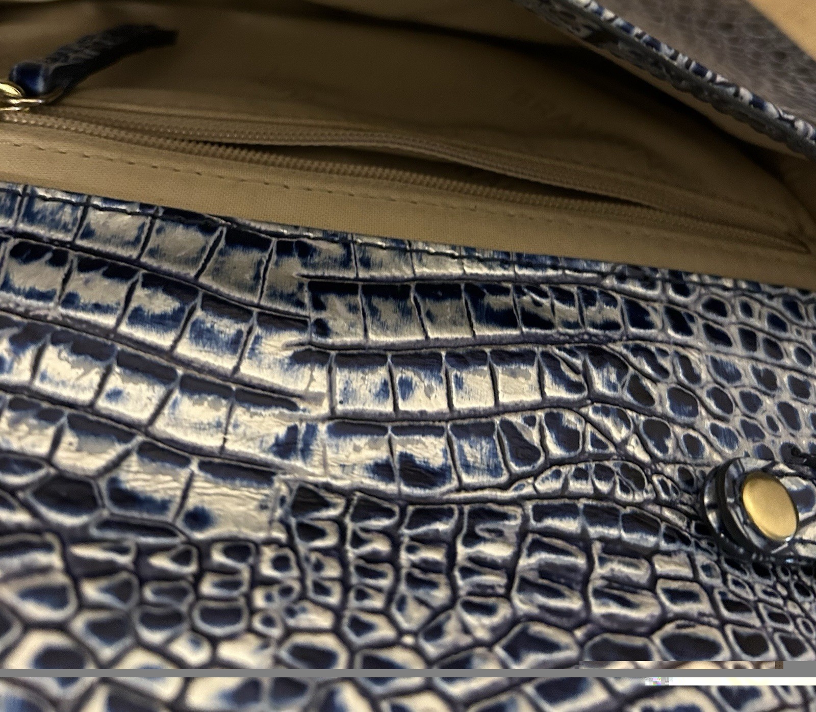 Brahmin Blue/Silver Croc Embossed Crossbody Bag Snap Closure Chain Strap, Small