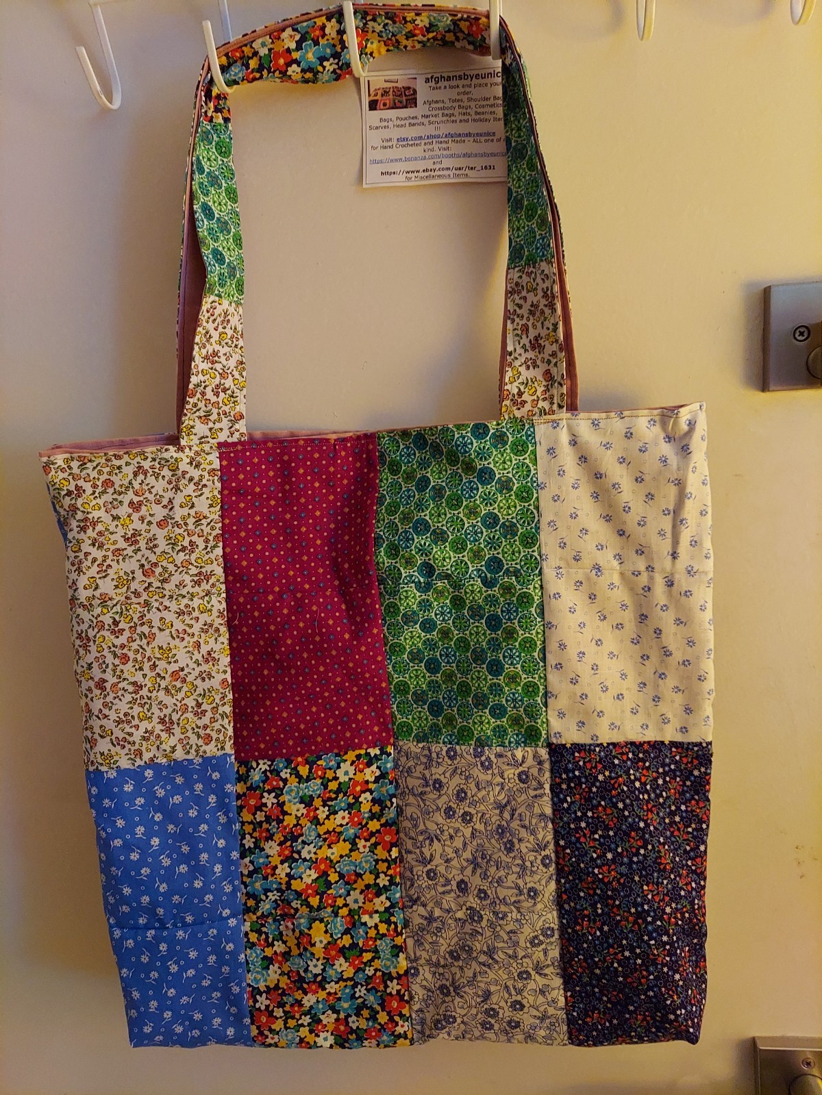 Lola Bear Tote Bag, reversible, handmade by afghansbyeunice, 18×18 inches