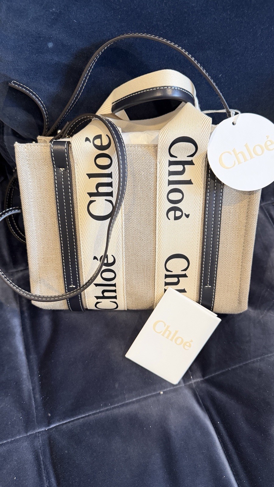 Chloé Woody Small Tote Bag w/ Adjustable Strap Beige dark Brown