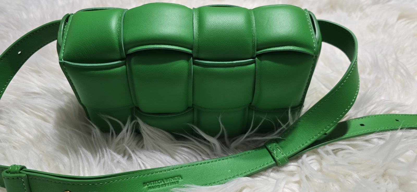 Bottega Veneta Green Quilted Cassette Crossbody Bag Small Gold Hardware