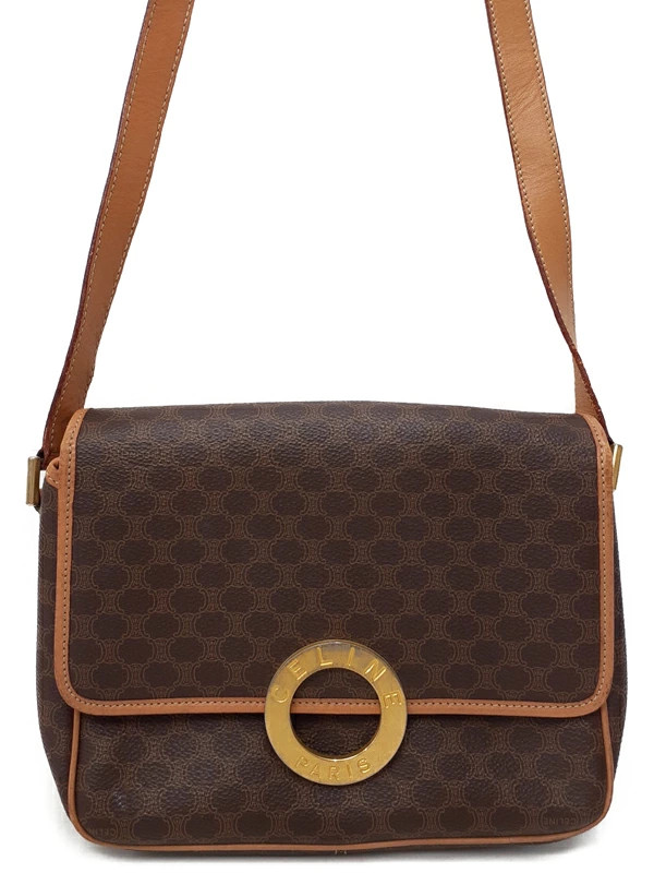Celine Macadam Shoulder Bag Coated Canvas Dark Brown Women’s #TB3612