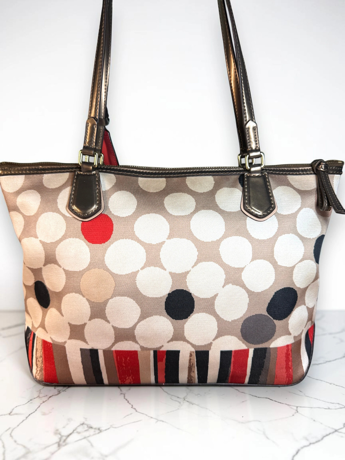 Coach Poppy Watercolor Polka Dot Tote Shoulder Bag