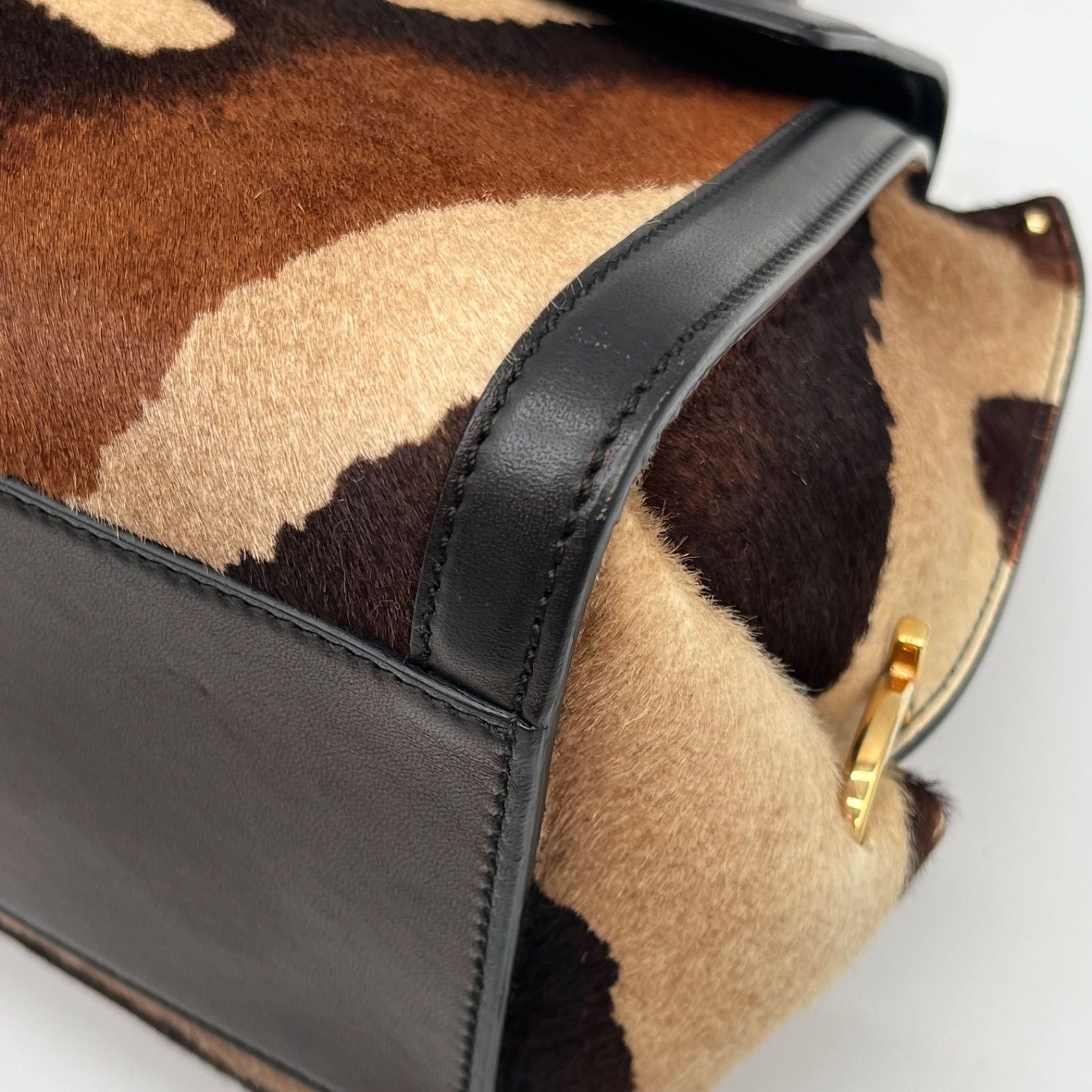 Auth Salvatore Ferragamo Sofia Gancini Pony Hair 2Way Handbag ShoulderBag 2Y9472