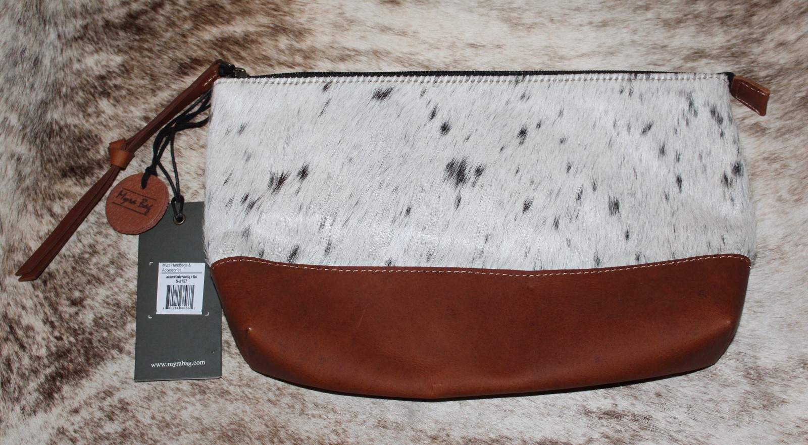 Myra Bag #8157 Leather, Hairon 11.5″x2″x6.5″ Large Clutch Pouch Makeup Bag