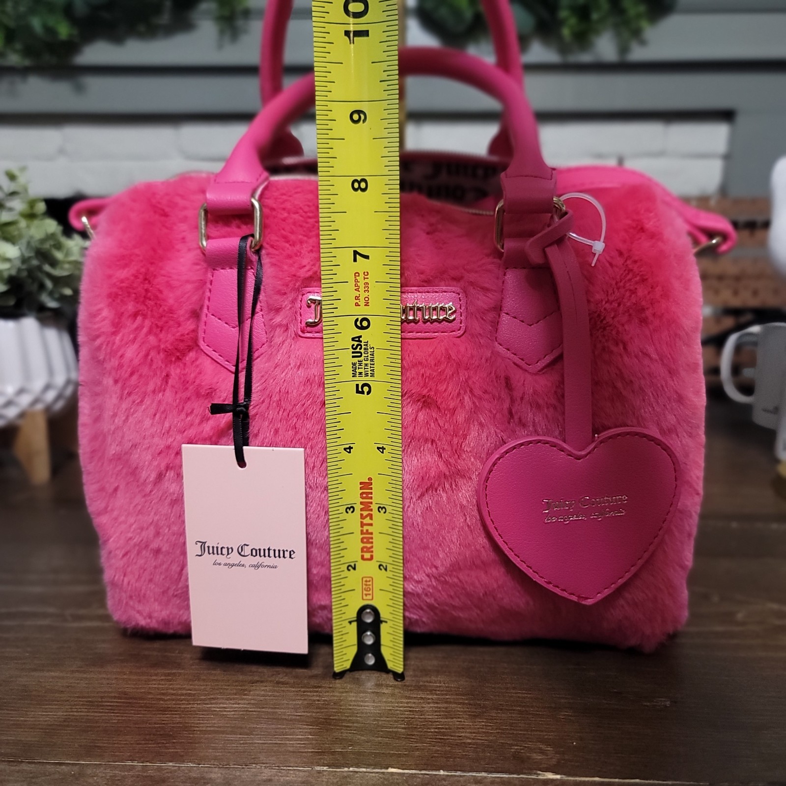 Juicy Couture Free Love Satchel Hot Pink Faux Fur Adjustable Crossbody Strap