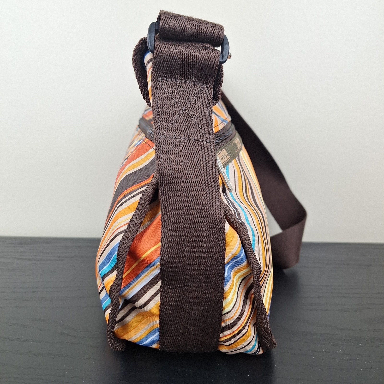 Lesportsac Deluxe Everyday Bag 70s Retro Style Striped Nylon Crossbody + Pouch