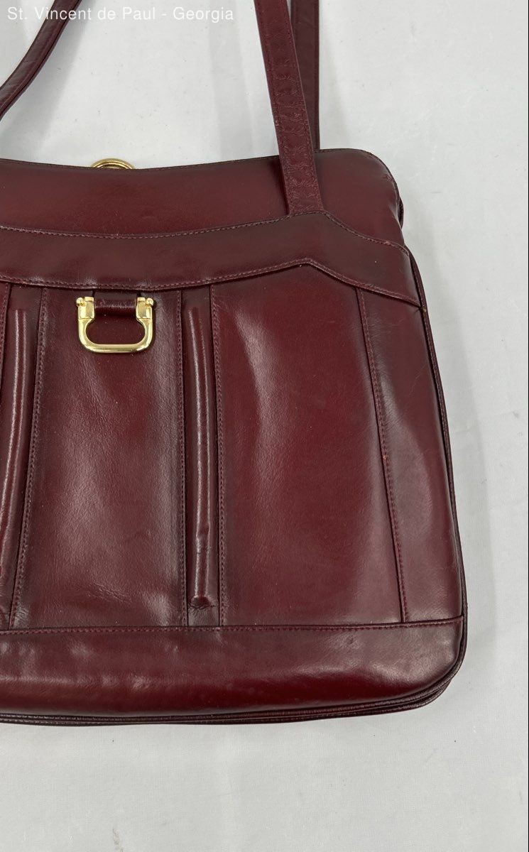 Vintage Lou Taylor Red Leather Pop Up Hinged Mirror Purse Handbag Made in Italy