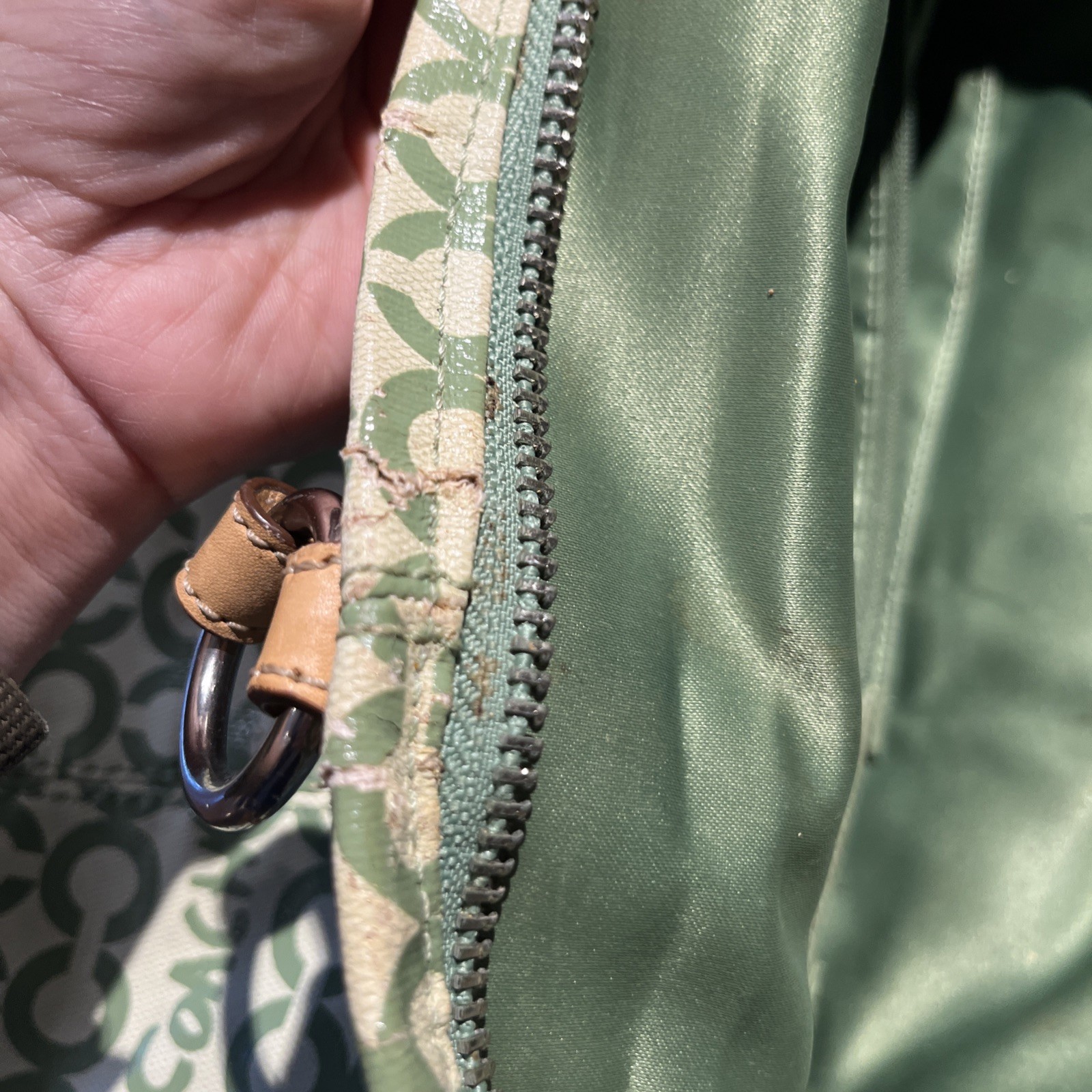 Coach Tote Bag Green Op Art Logo Coated Canvas JO868-13142