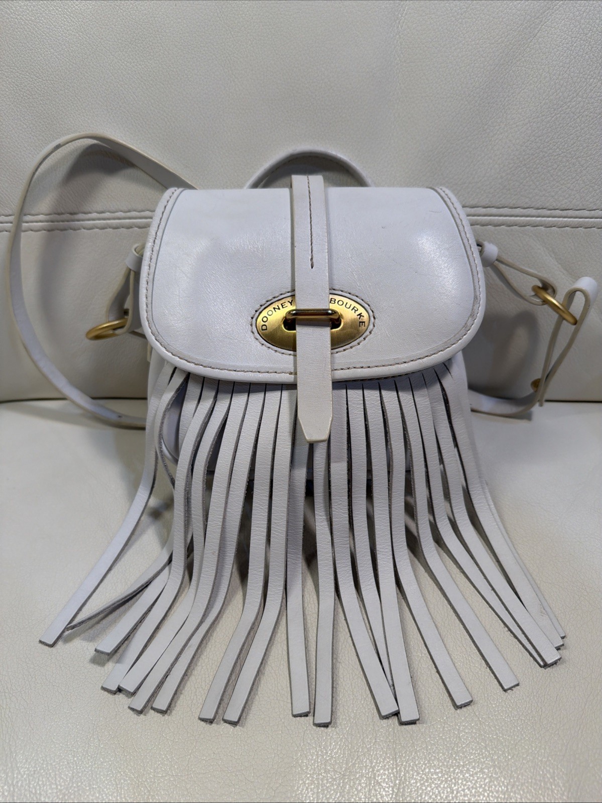 Dooney & Bourke Fiona Fringe Crossbody Bag White 9”x 7” In RARE!