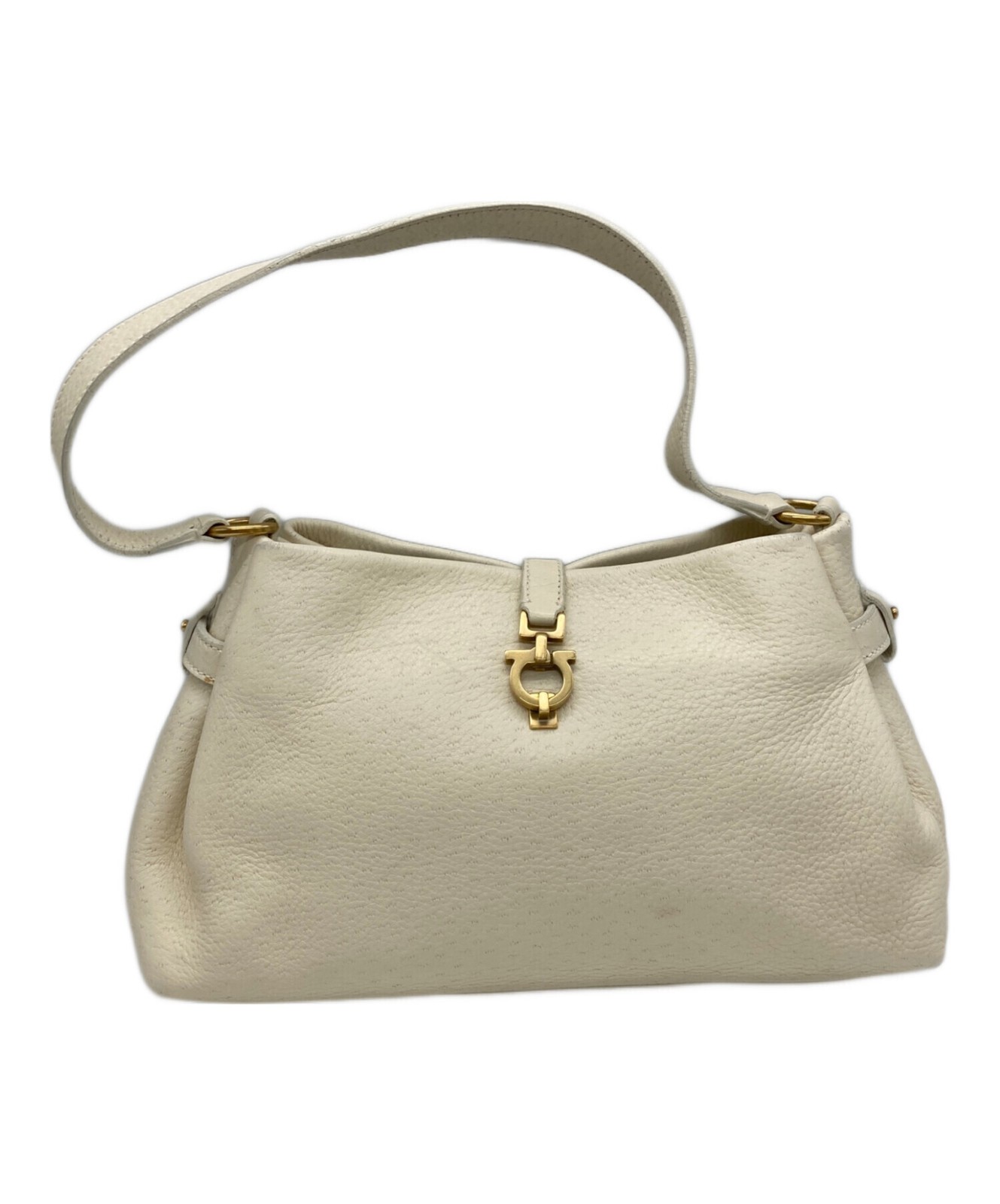 Salvatore Ferragamo Gancini Ivory Leather Handbag Shoulder Bag Gold Hardware
