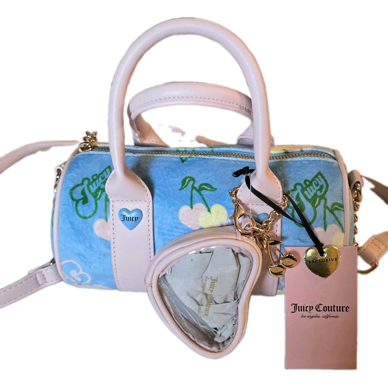 Juicy Couture Retro Style Cherry Mini Barrel Bag, Blue Gleam Multi