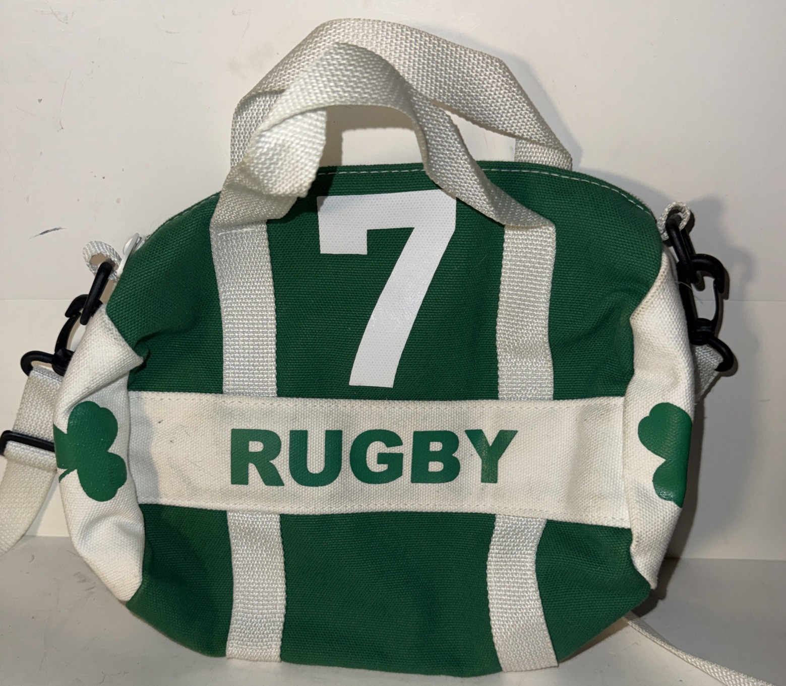 Trimble Ireland #7 3 Leaf Clover White & Green Rugby Bag Purse 9 x 8 Inches