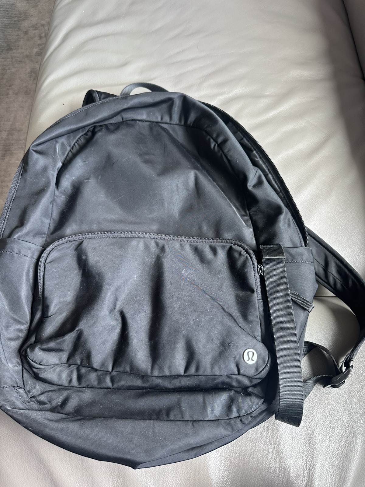 lululemon Black Backpack Womens Zip Closure Logo Accents Pockets Top Handle