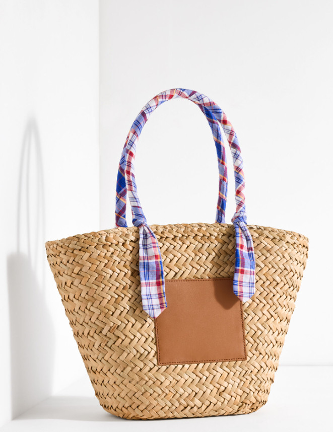 Talbots Fresh Madras Scarf Straw Tote