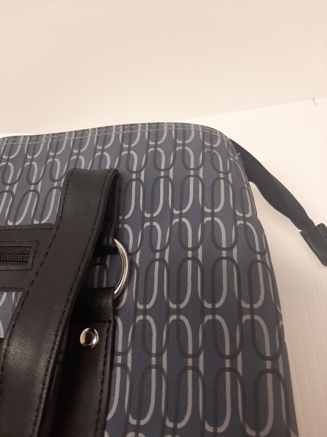 Faux Leather Polyester Vinyl Blue Black Shoulder Bag Tote Double Handle D20