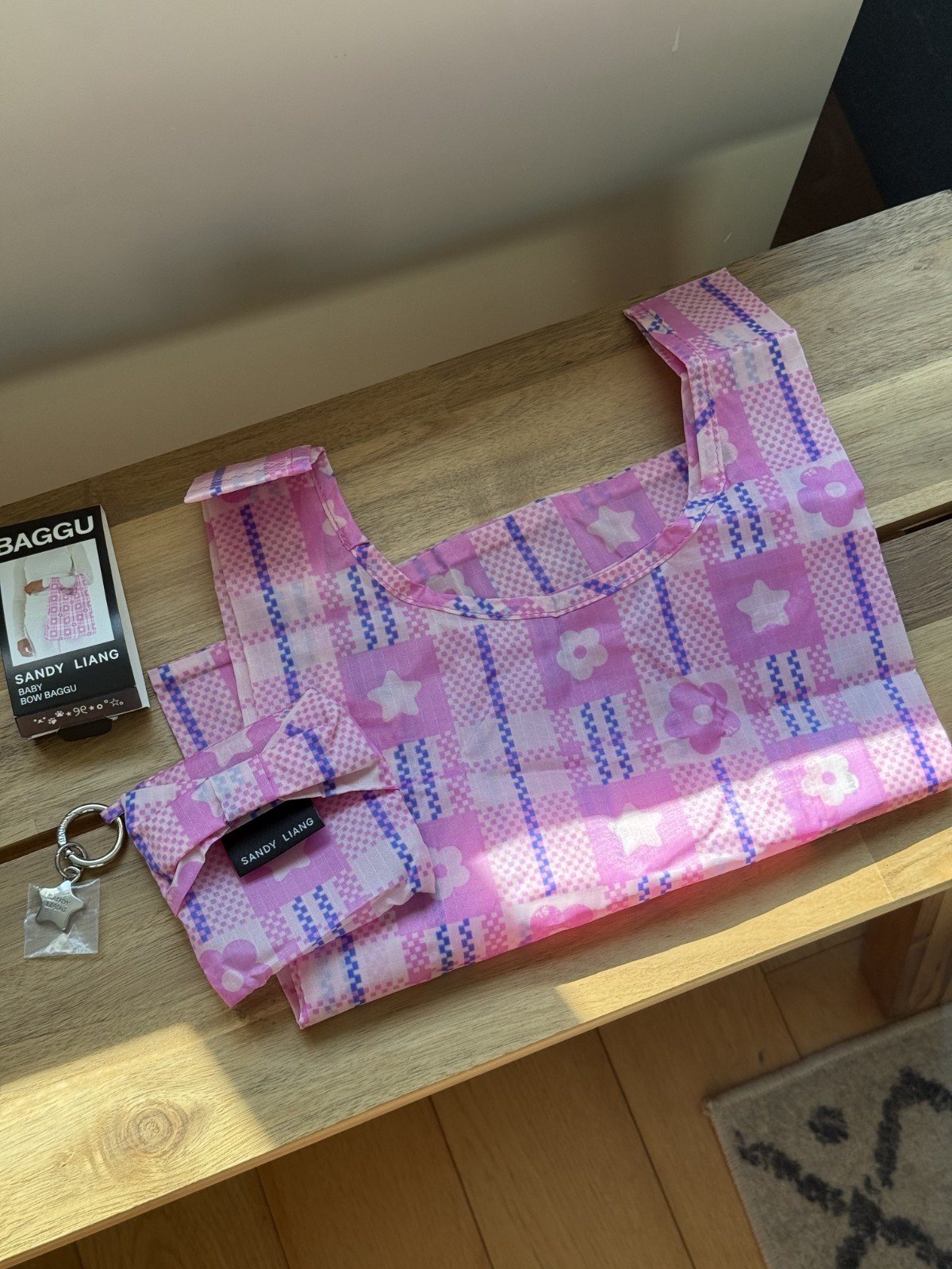 BAGGU Sandy Liang Baby Bow Reusable Bag (Pink Plaid) NWT