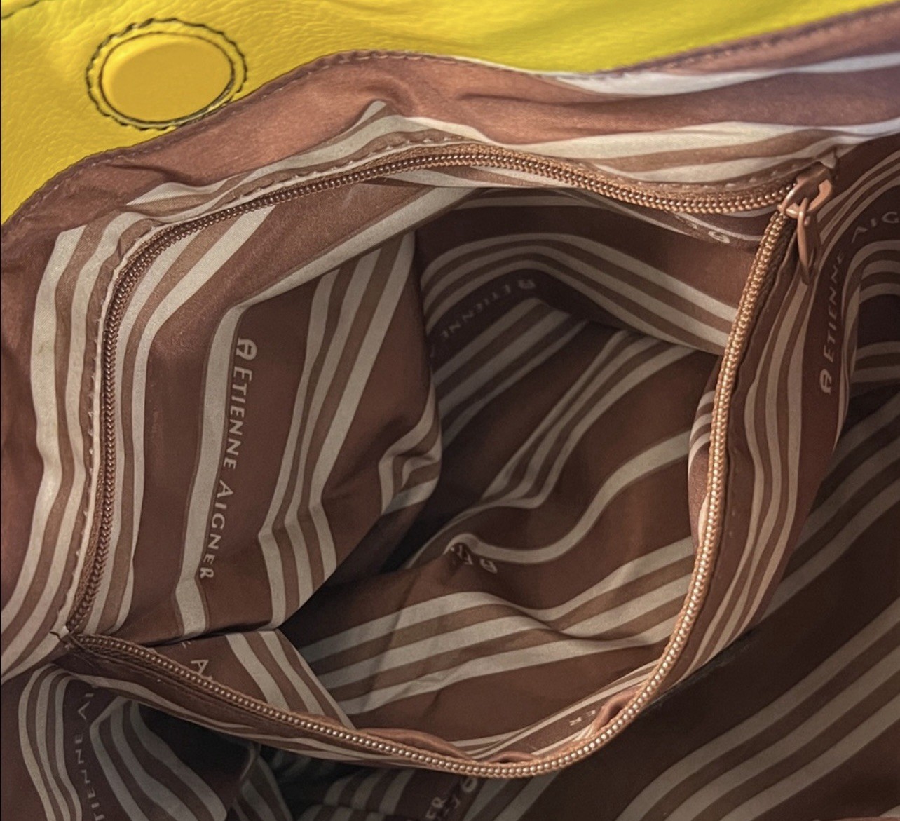 Etienne Aigner Mustard Yellow Pebbled Leather Hobo Bag with Tassel Details