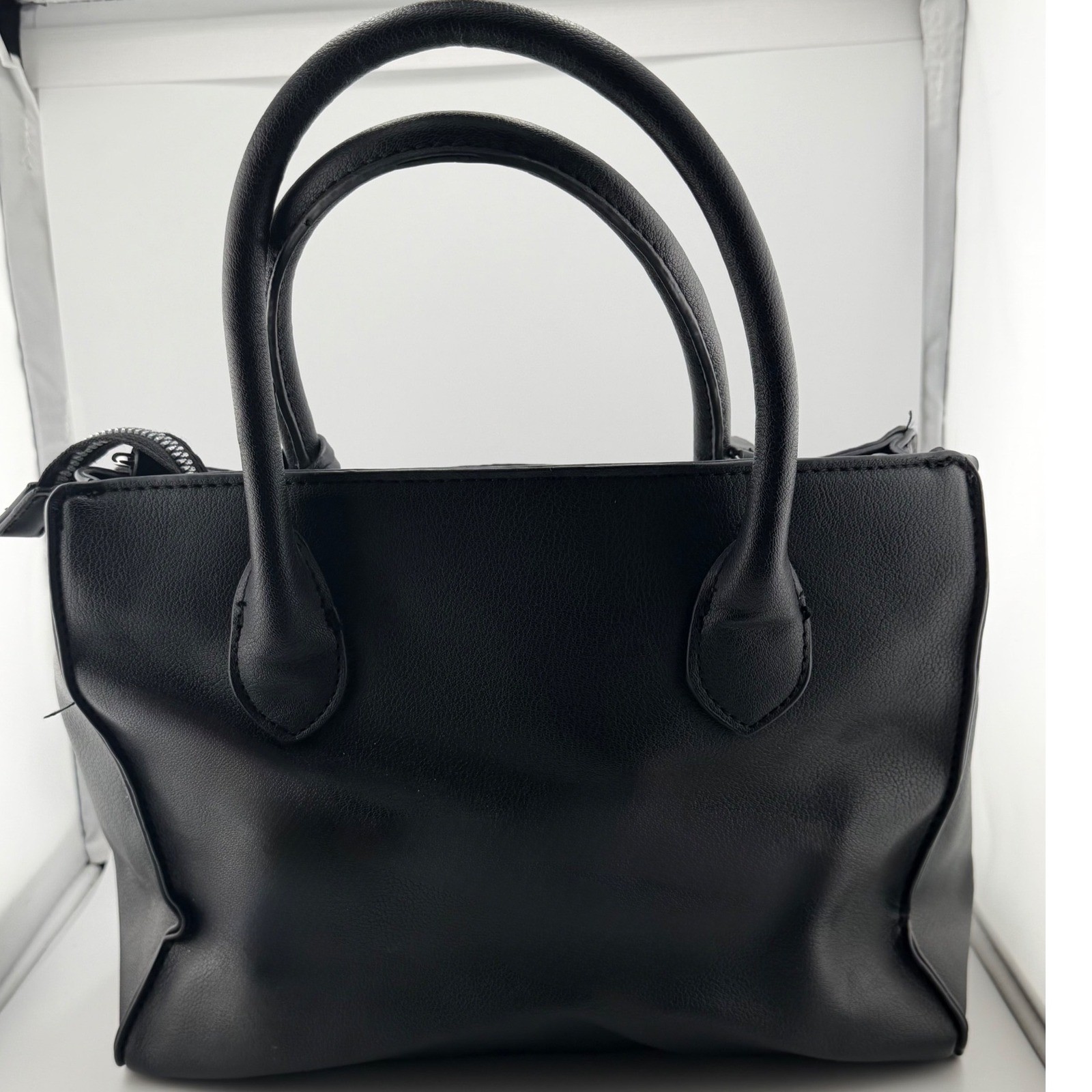 Nine West Satchel Handbag Medium Black Faux Leather Workwear Office Minimalist