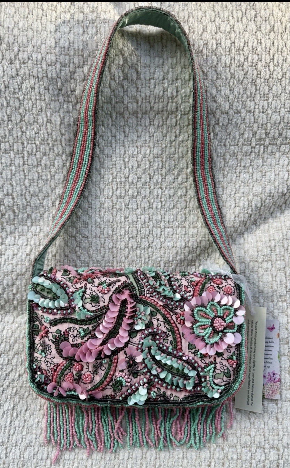 Handcrafted India Pink paisley Beaded Bag