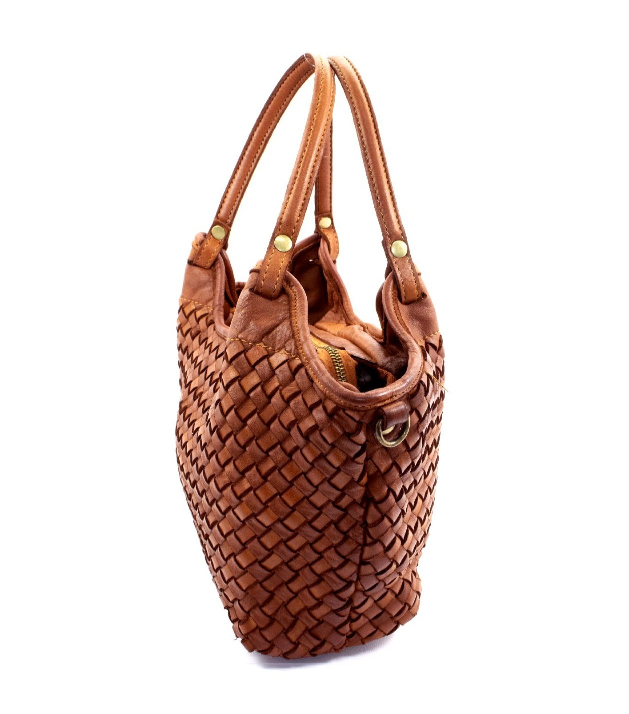 ITALIAN HAND WOVEN GENUINE WASHED LEATHER HANDBAG SATCHEL- MADE IN ITALY