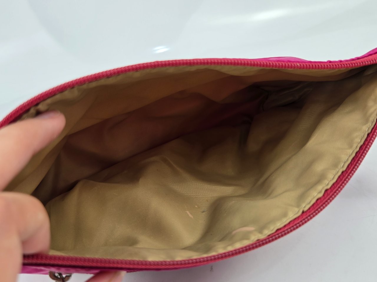 Coach Op Art Wristlet Pouch Satin Nylon Pink Enamel Logo Plaque Pocket