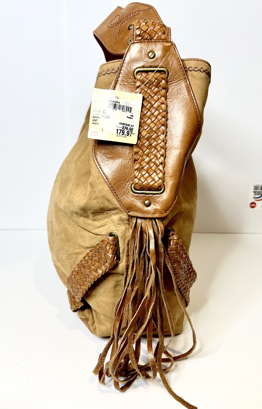 NWT Cole Haan Leather Suede Tan Sierra Purse Fringe Large