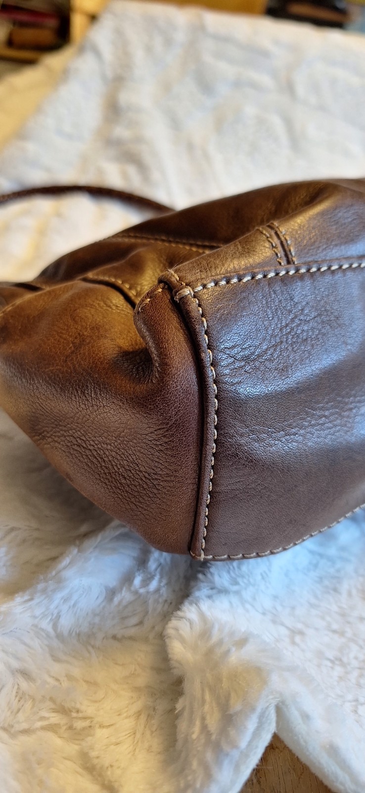 VTG Fossil Brown Leather Braided Handle Purse Shoulder Bag 75082