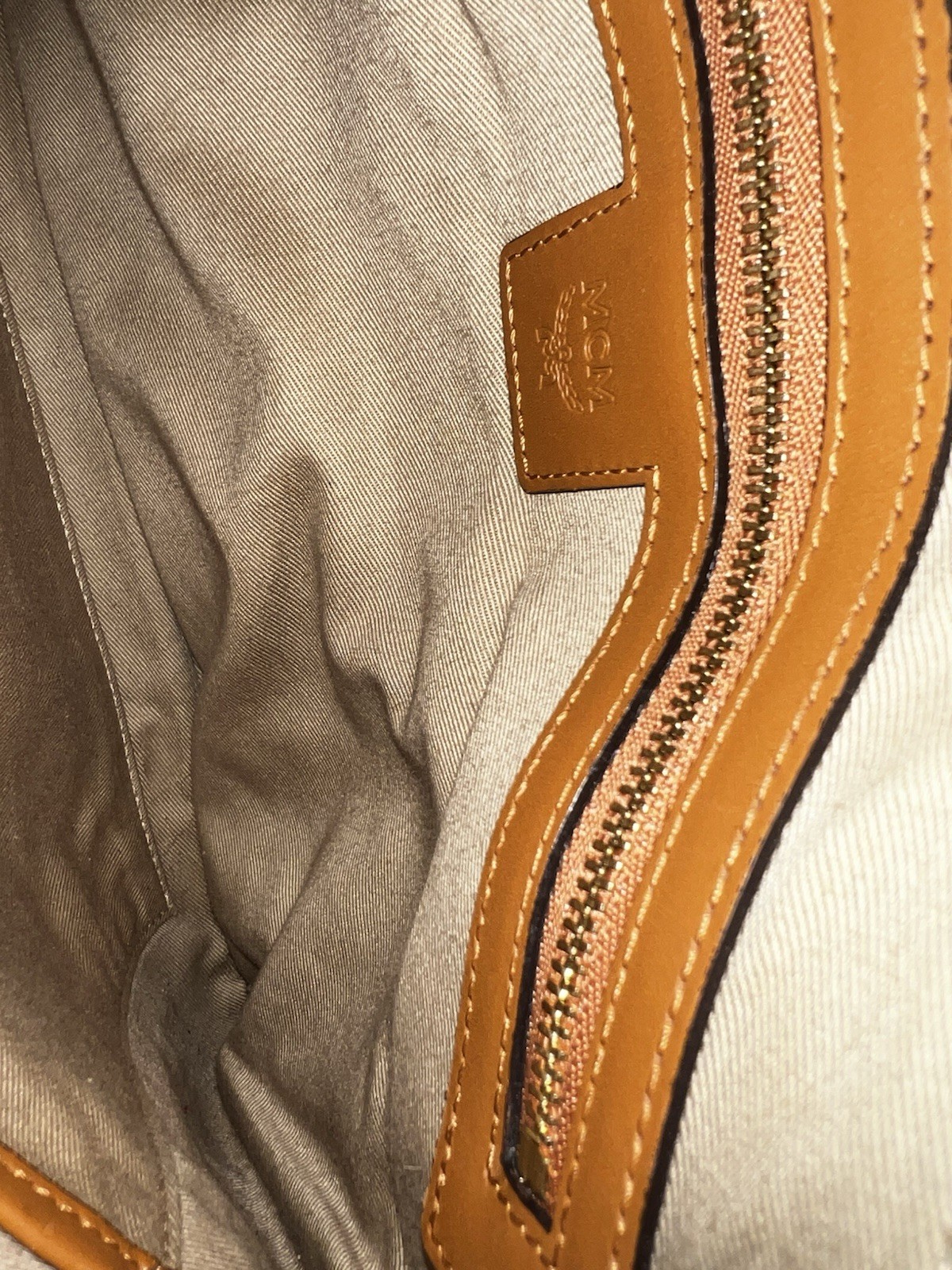 MCM Visetos Monogram Cognac Zip Crossbody Pouch w/ Adjustable Detachable Strap