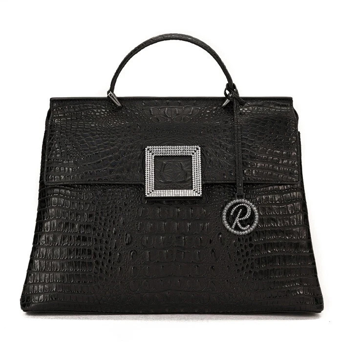 Genuine Leather Doctor Bag Crystal Studded Satchel Handbag Women’s Purse
