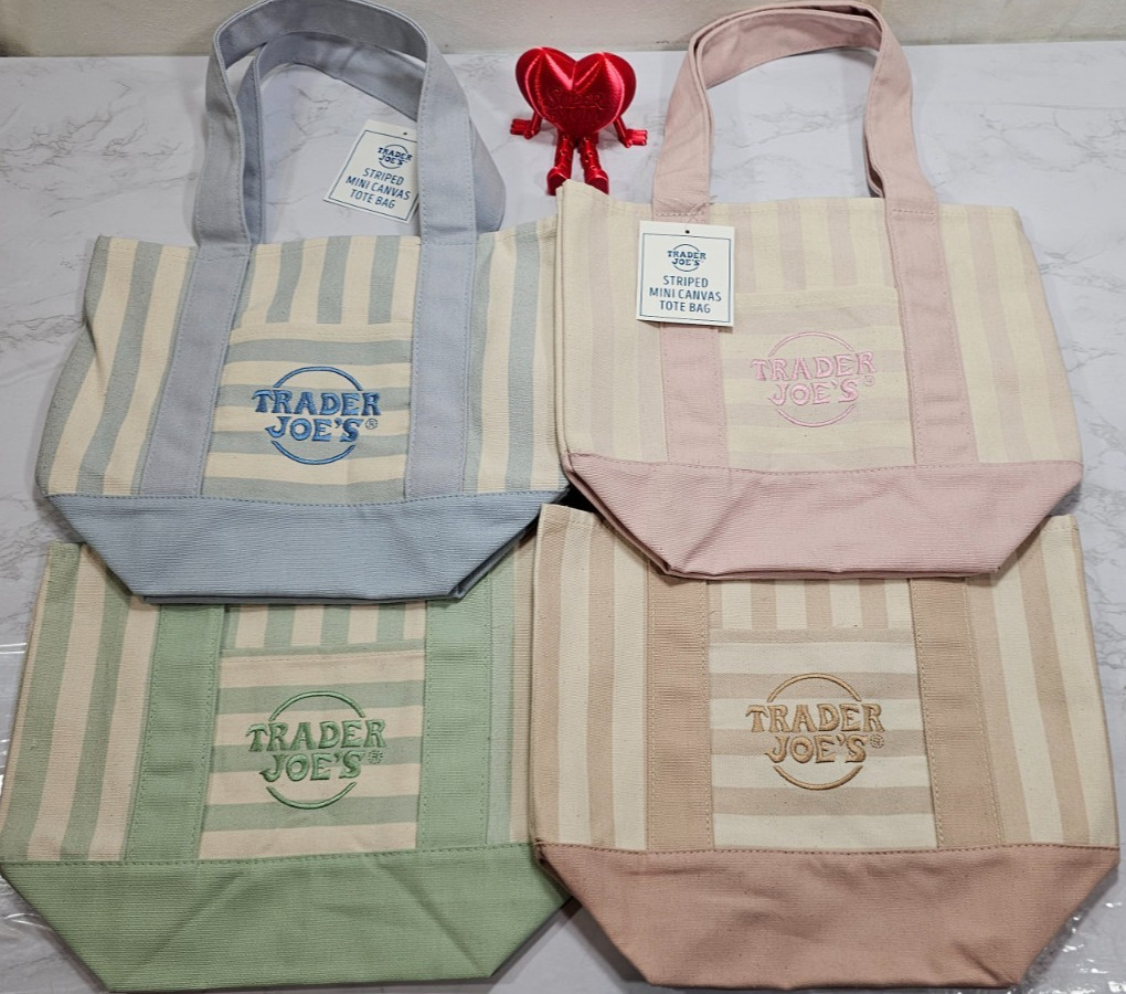 Trader Joe’s Mini Pastel Striped Canvas Tote Bag Limited Edition Set of 4