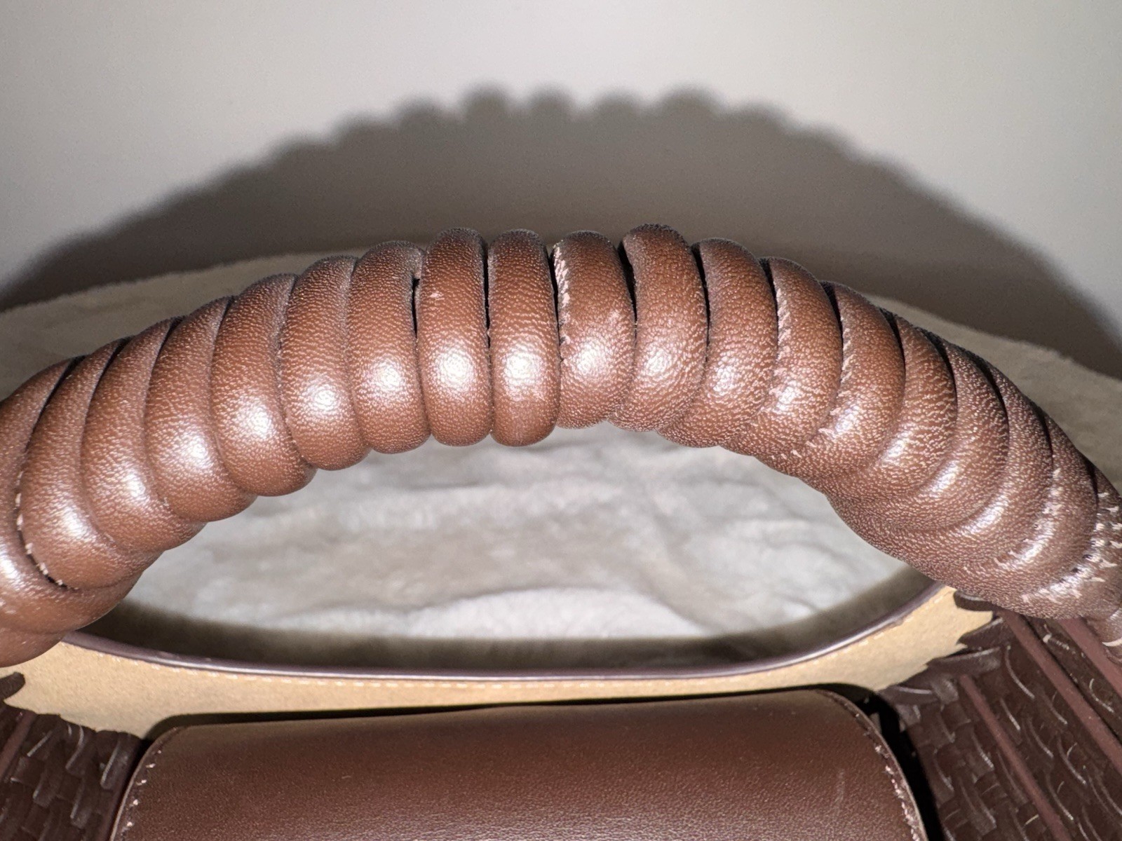 Cult Gaia Aiko Brown Leather with Whip Stitched Top Handle Bag Woven