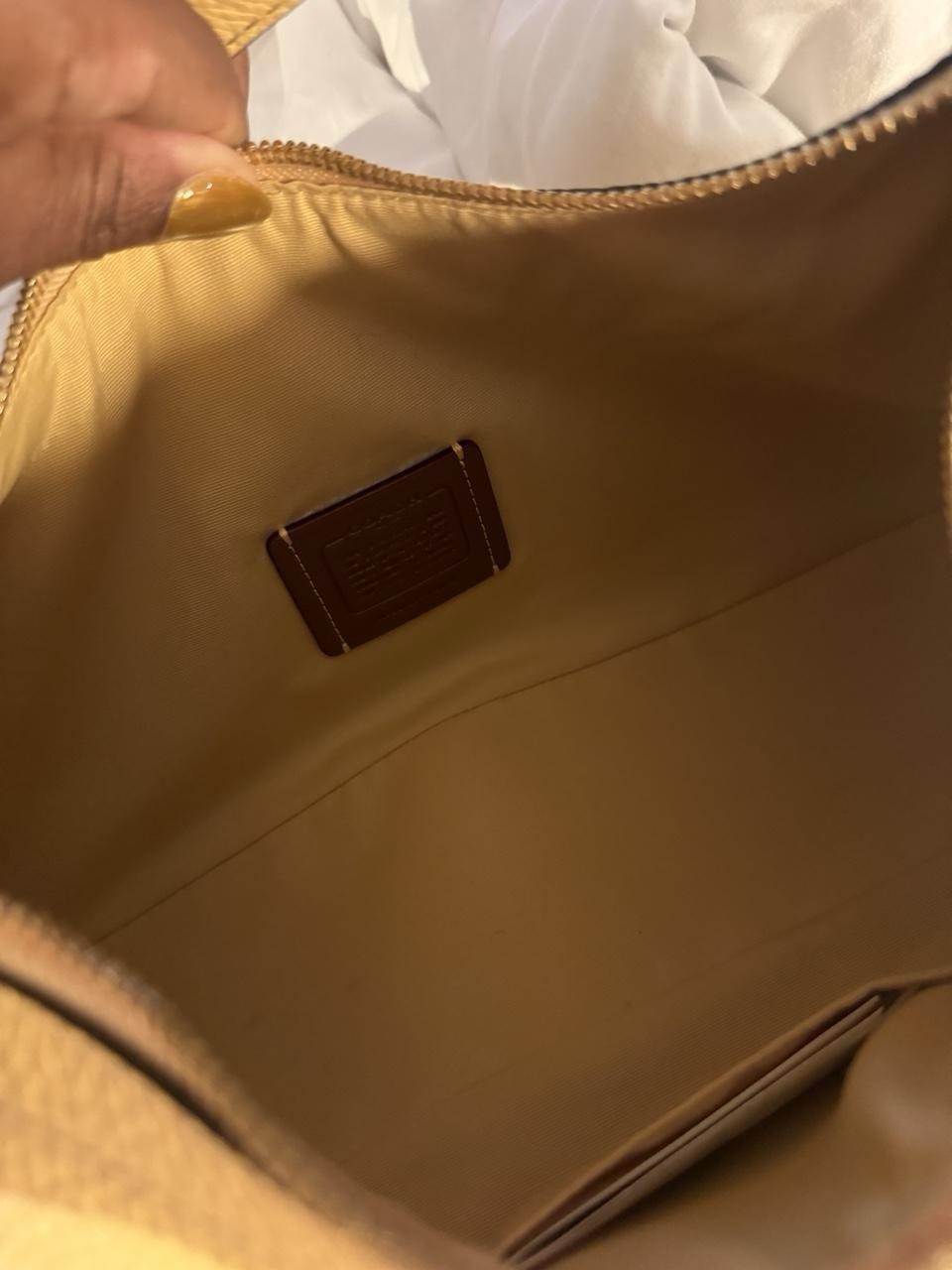 Coach Yellow Pebbled Zip Shoulder Bag Small Crescent Gold Hardware Pockets